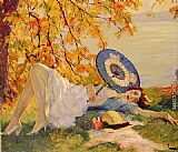 Edward Cucuel Canvas Paintings - Woman Reclining by a Lake